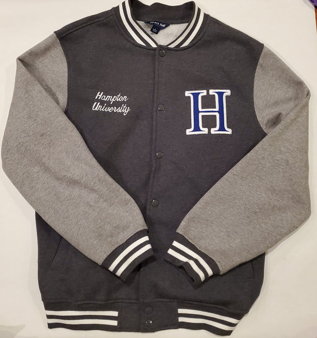 Men's Hampton University Letterman Jacket (Grey on Grey)